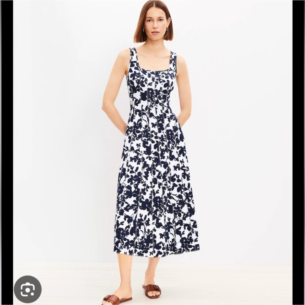 LOFT Forget Me Not Ponte Seamed Flare Midi Dress